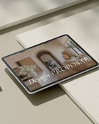 Luxury interior design proposal Canva template with project overview, scope, and mood board pages.