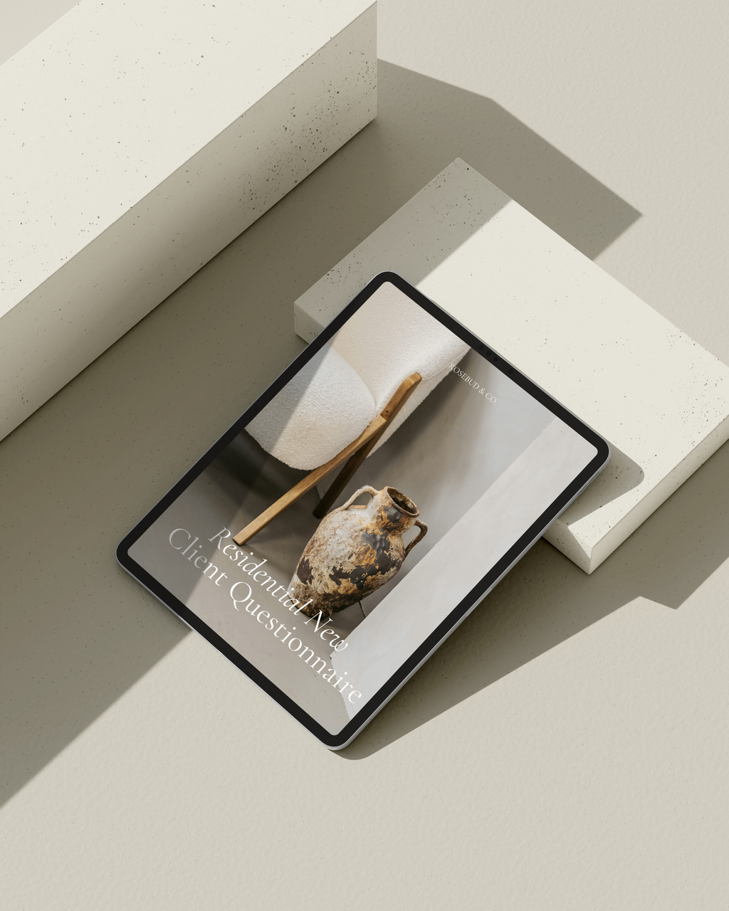 Residential New Client Questionnaire Canva template featuring customizable client intake pages for project goals, style preferences, and budgets—crafted for luxury interior designers.