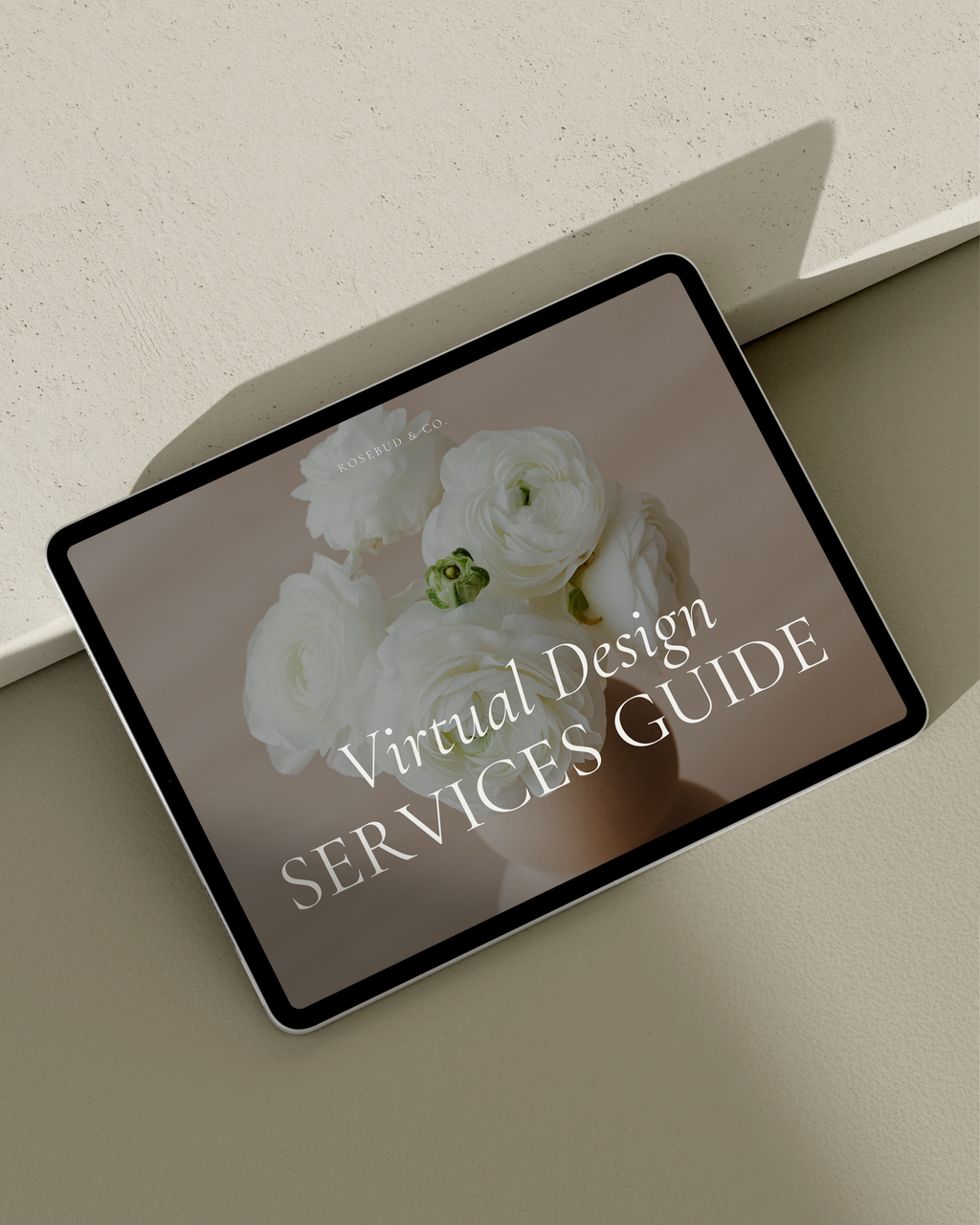 Virtual Design Investment Guide Canva template featuring customizable layouts for service overview, process, FAQs, and purchase details—crafted for luxury interior designers.
