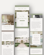 Interior designer email template bundle in Canva featuring neutral, modern layouts for marketing and client communication—crafted for luxury interior designers.