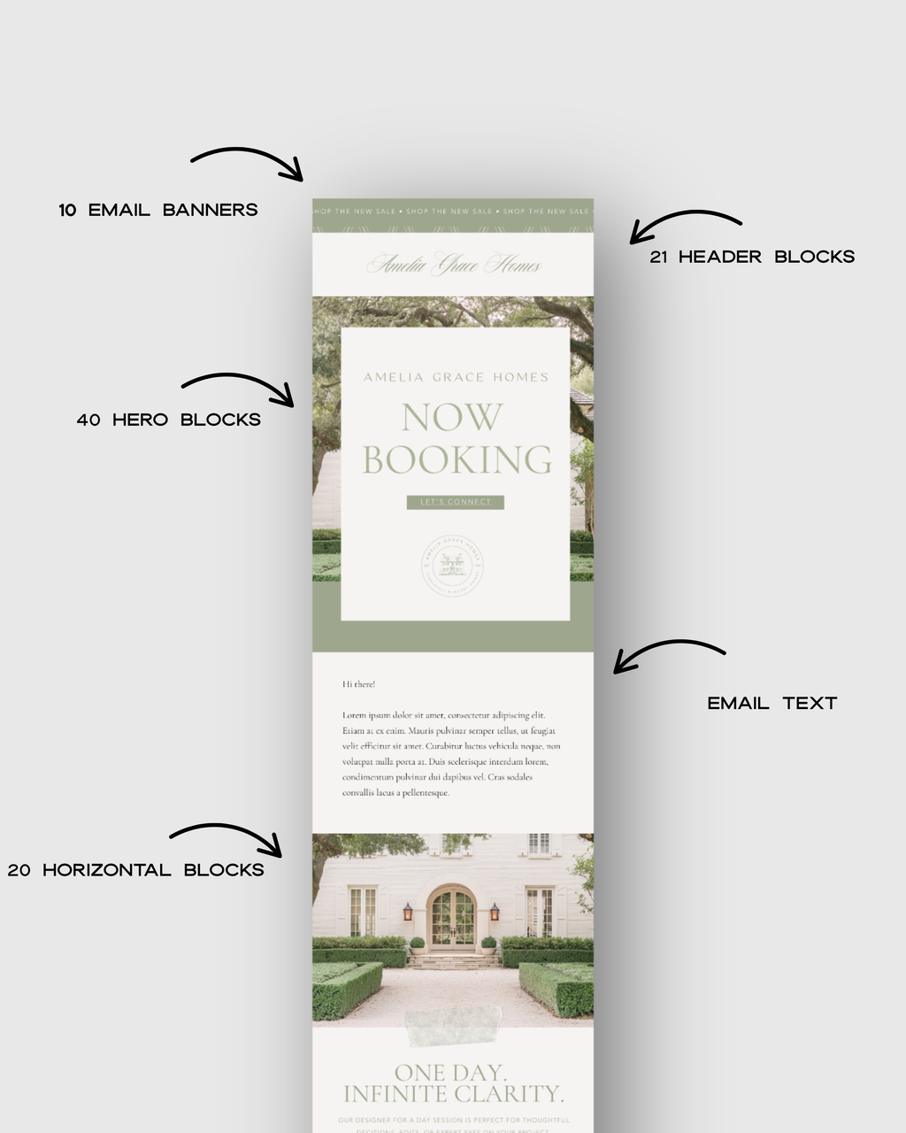 Interior designer email template bundle in Canva featuring neutral, modern layouts for marketing and client communication—crafted for luxury interior designers.
