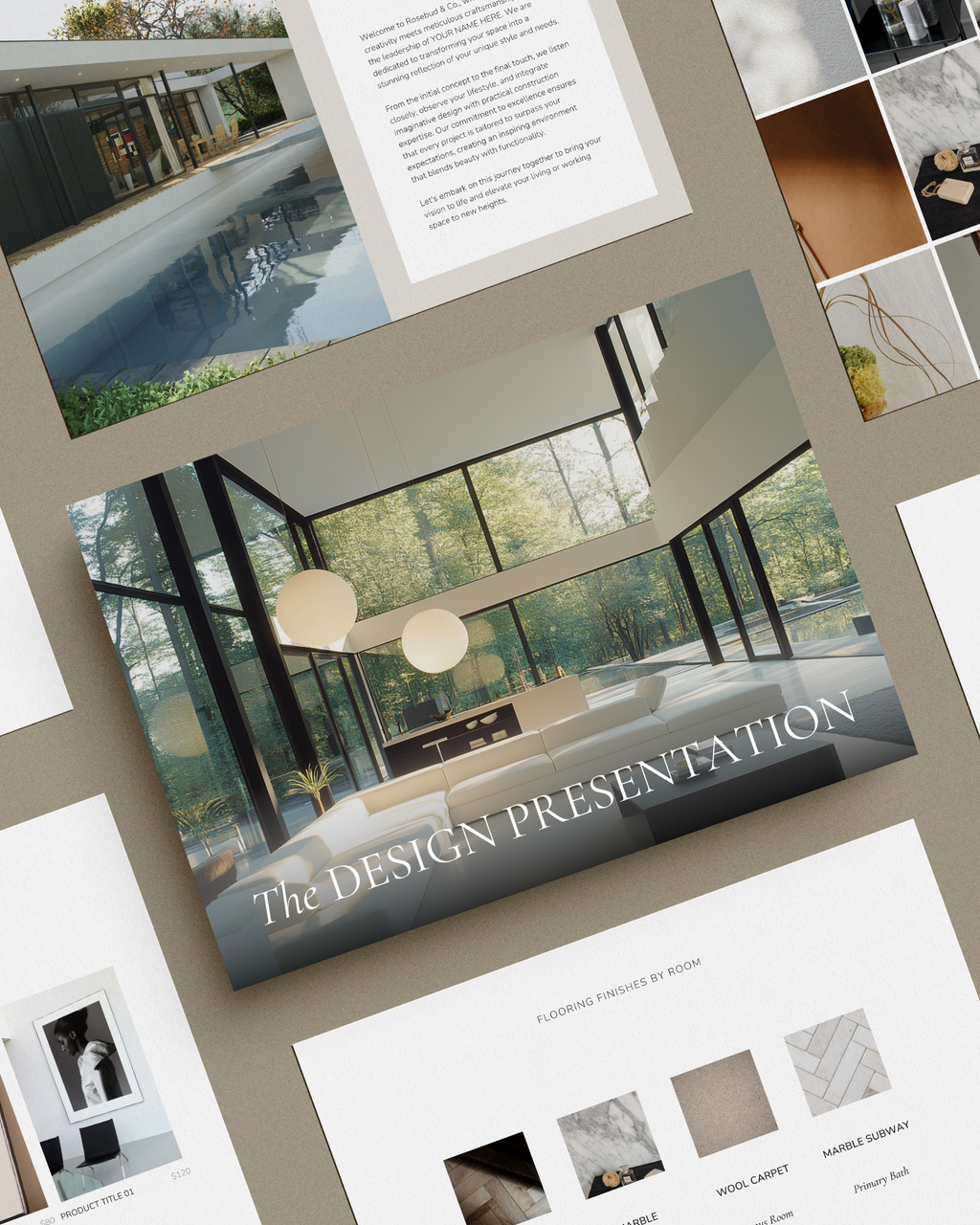 Interior Design Presentation Template in Canva featuring luxury, client-ready layouts for design concepts and visuals—crafted for interior designers seeking elevated, professional presentations.