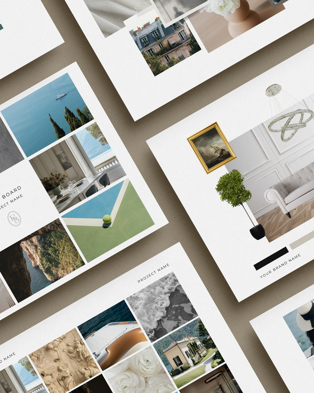 Interior Design Mood Board Canva template featuring customizable layouts for high-end design presentations—crafted for luxury interior designers to showcase project vision and concept.