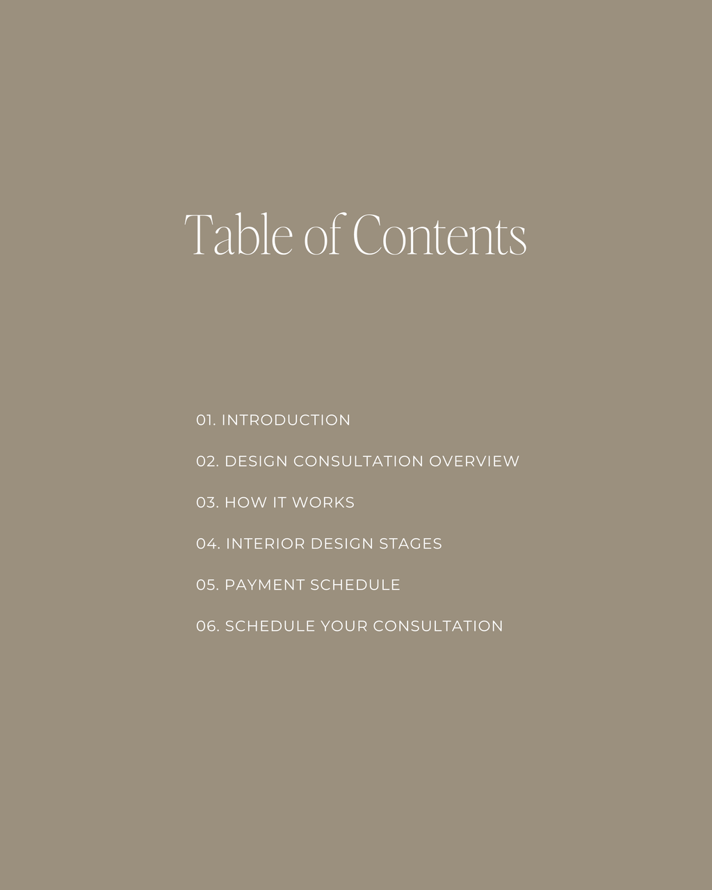 In-Home Consultation Guide Canva template featuring customizable layouts explaining the design consultation process, payment schedule, and project stages—crafted for luxury interior designers.
