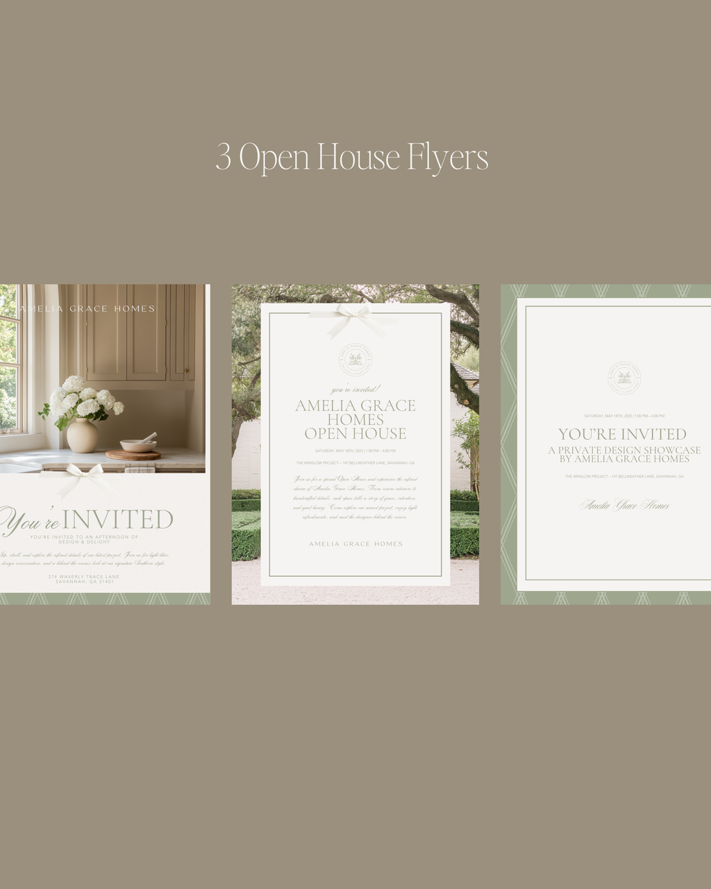 Interior Design Flyer Canva template collection featuring neutral, feminine layouts for open houses, new offers, and event marketing—crafted for luxury designers and real estate professionals.