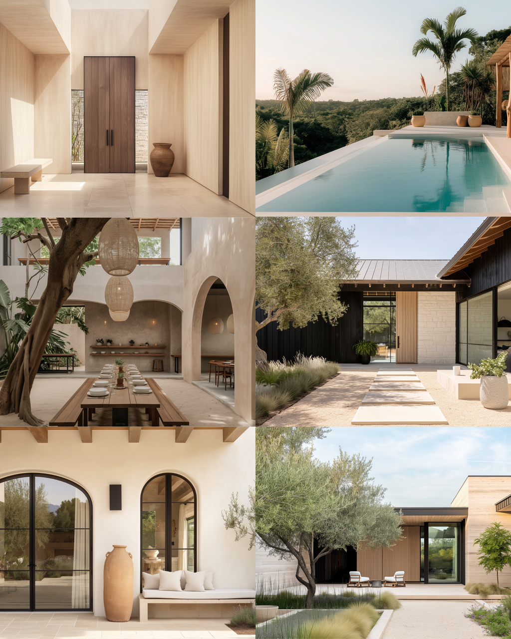 California Modern and Tulum exterior stock image featuring sunlit plaster walls, natural textures, dipping pools, and modern resort-inspired architecture—crafted for interior designers and creative brands.