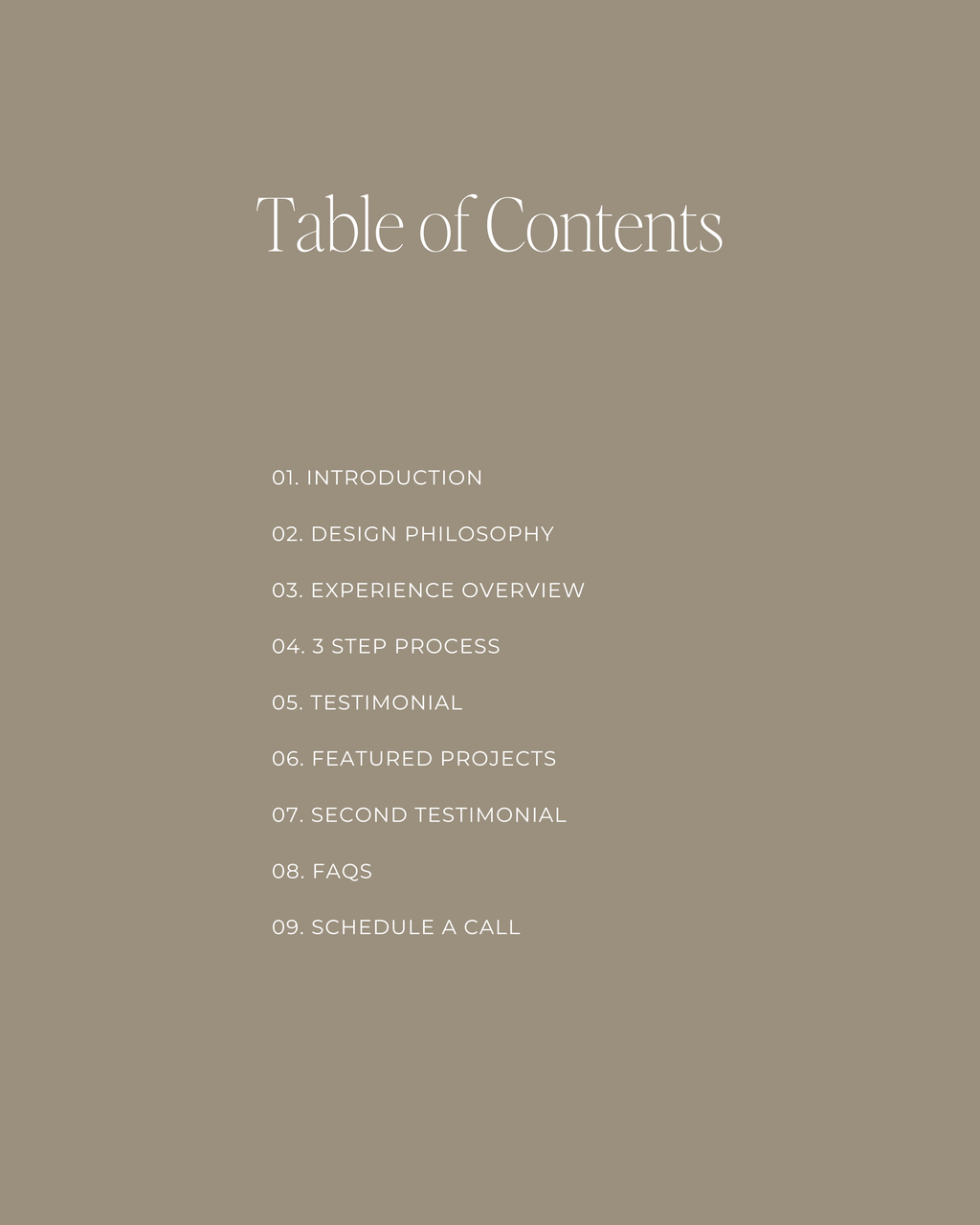 Interior Design Welcome Guide Canva template featuring customizable layouts for design philosophy, process overview, testimonials, and FAQs—crafted for luxury interior designers.