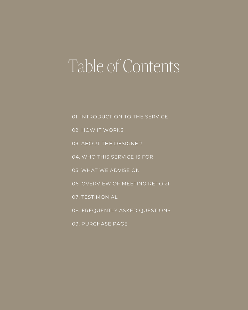 Virtual Design Investment Guide Canva template featuring customizable layouts for service overview, process, FAQs, and purchase details—crafted for luxury interior designers.