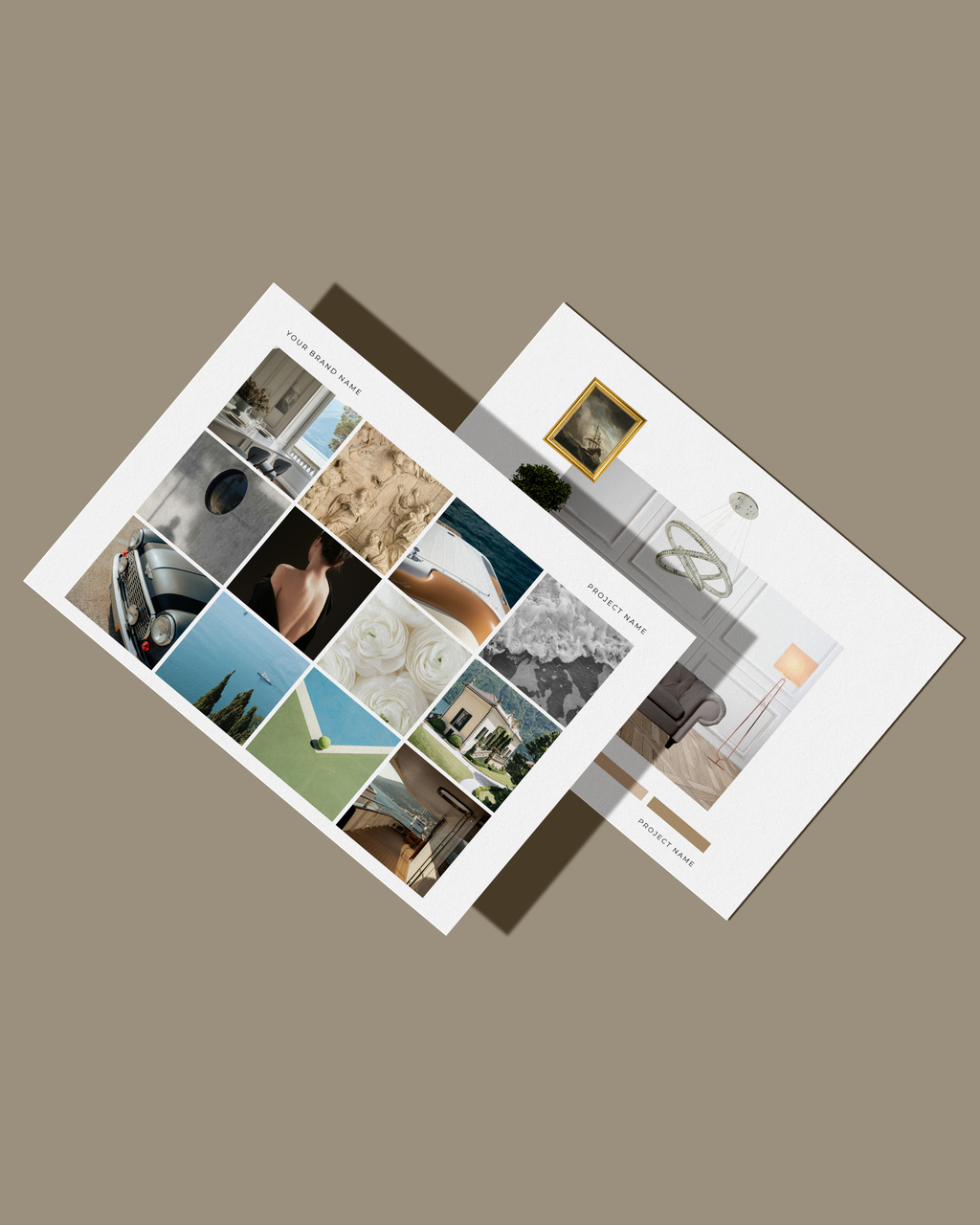Interior Design Mood Board Canva template featuring customizable layouts for high-end design presentations—crafted for luxury interior designers to showcase project vision and concept.