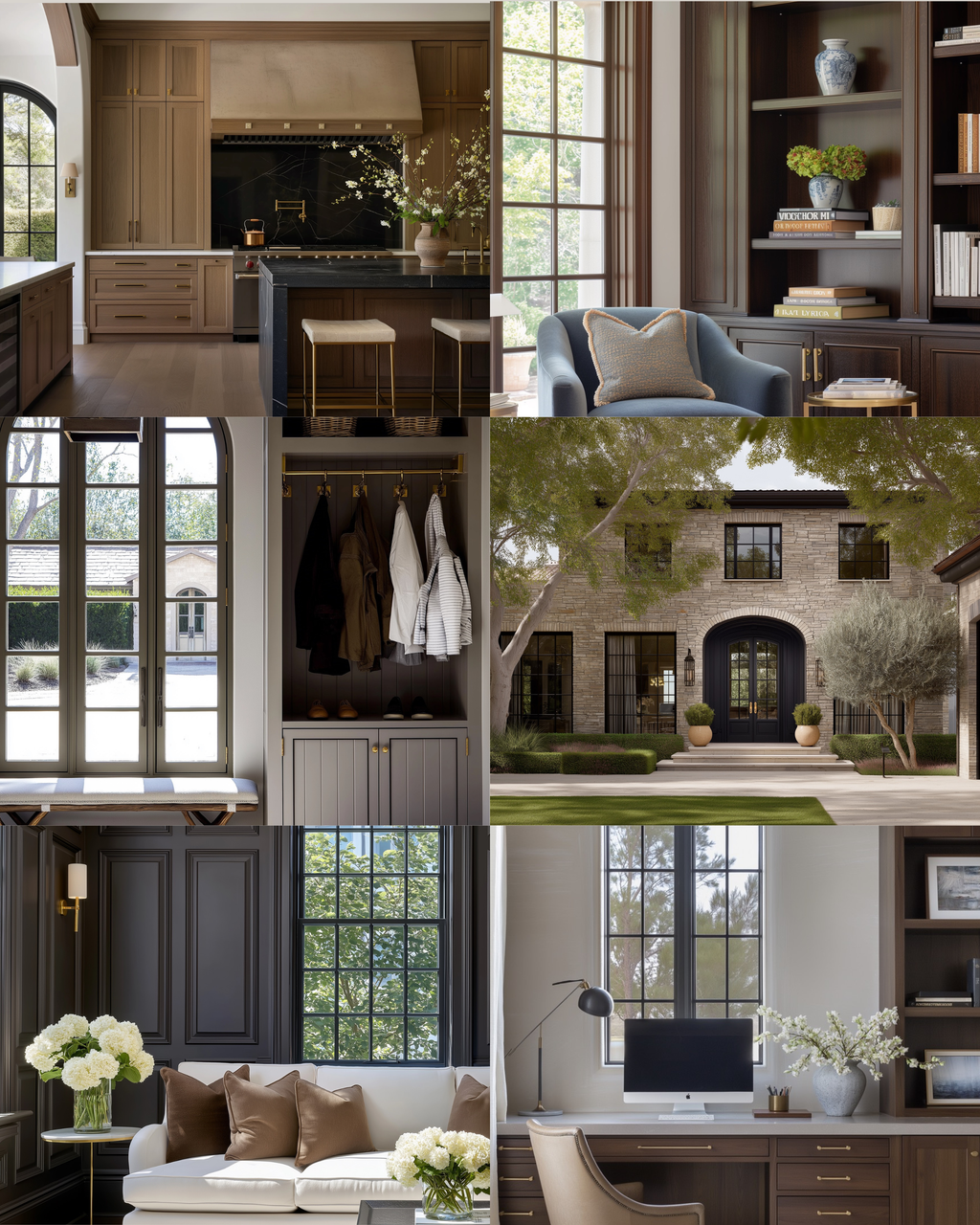 Moody traditional interior with warm wood tones and color-drenched classic details
