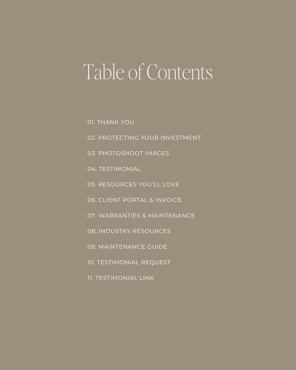 Interior Design Offboarding Guide Canva template featuring customizable layouts for thank-you messages, maintenance tips, and testimonial requests—crafted for luxury interior designers.