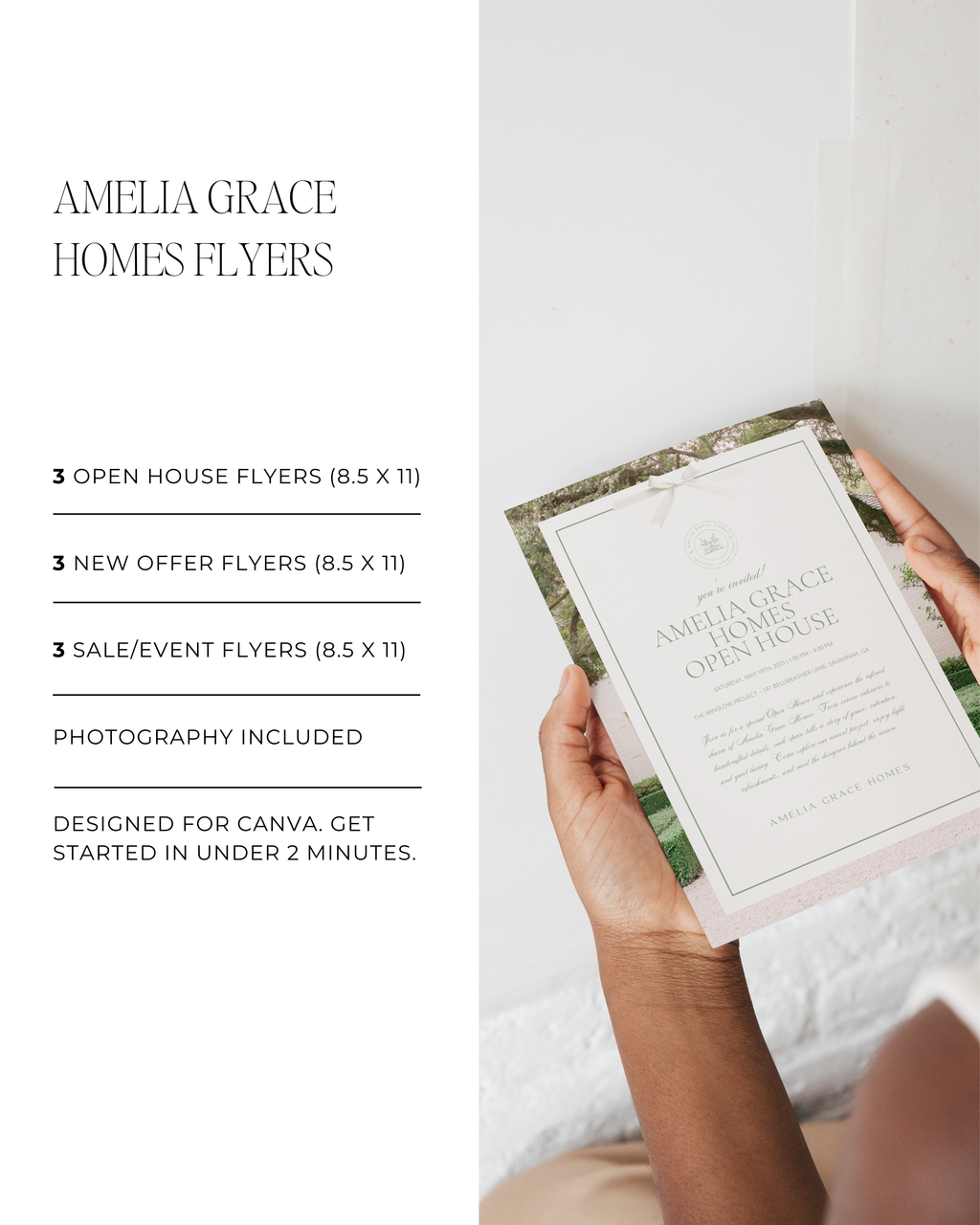 Interior Design Flyer Canva template collection featuring neutral, feminine layouts for open houses, new offers, and event marketing—crafted for luxury designers and real estate professionals.