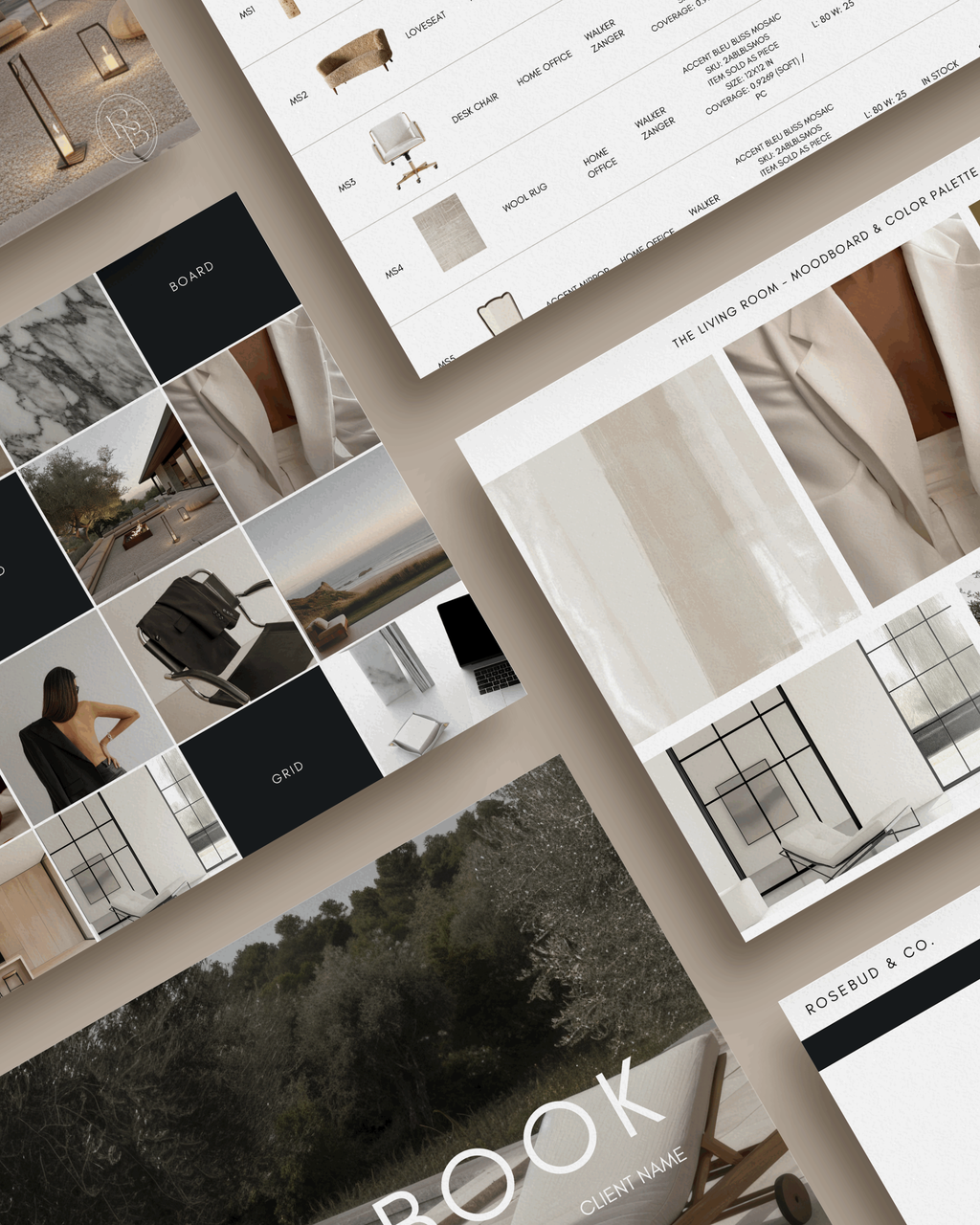 Interior Design Spec Book Canva template featuring branded layouts for finishes, fixtures, floor plans, and furniture schedules—professionally designed for interior designers and architects.