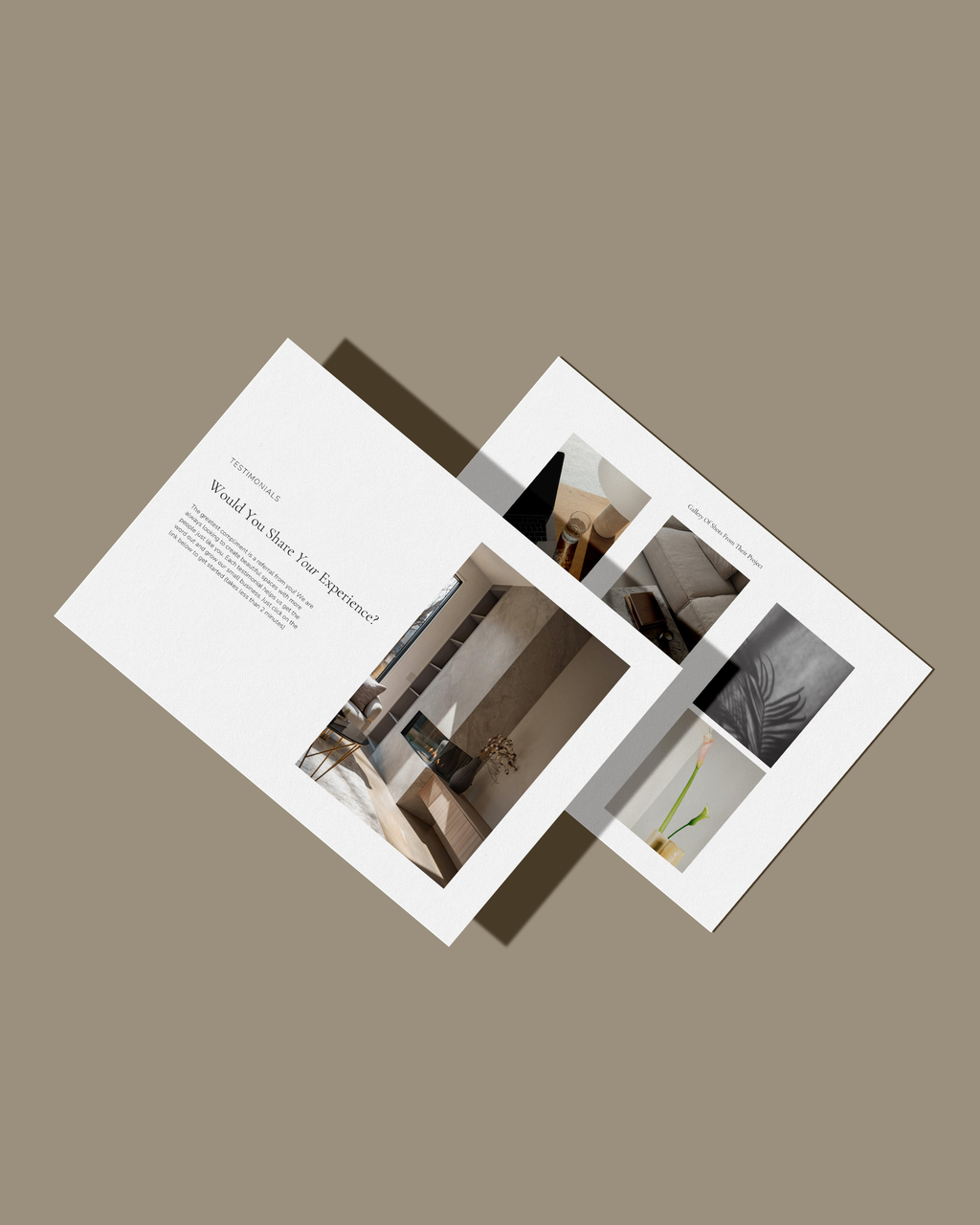 Interior Design Offboarding Guide Canva template featuring customizable layouts for thank-you messages, maintenance tips, and testimonial requests—crafted for luxury interior designers.