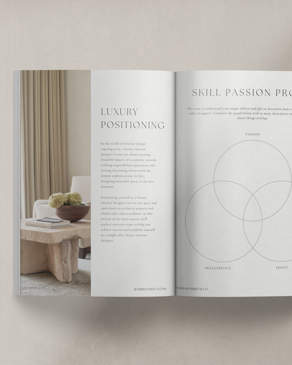 Luxury Clients Workbook for interior designers—62-page PDF guide featuring pricing tools, client attraction strategies, and business worksheets for growing a luxury design firm.