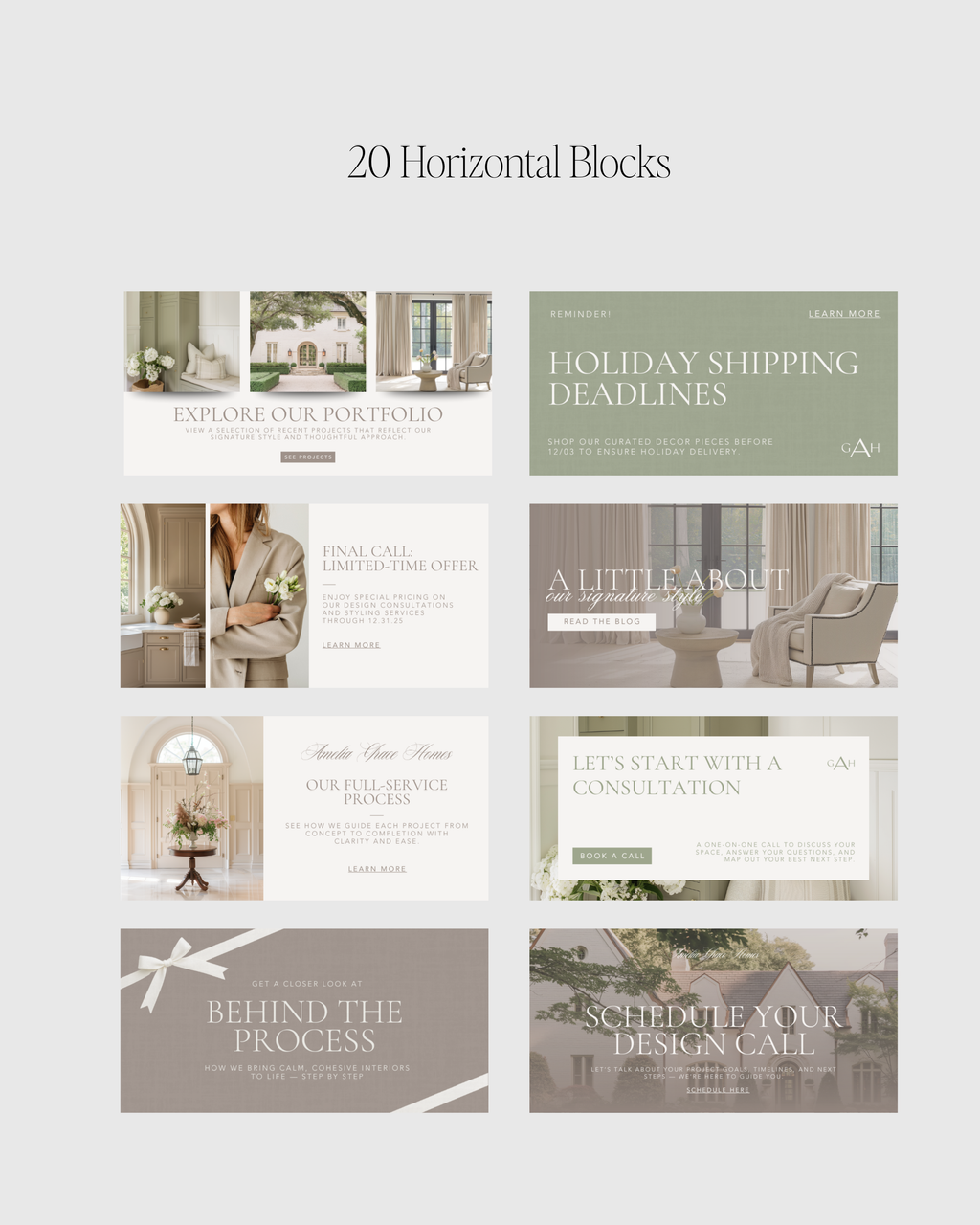 Interior designer email template bundle in Canva featuring neutral, modern layouts for marketing and client communication—crafted for luxury interior designers.