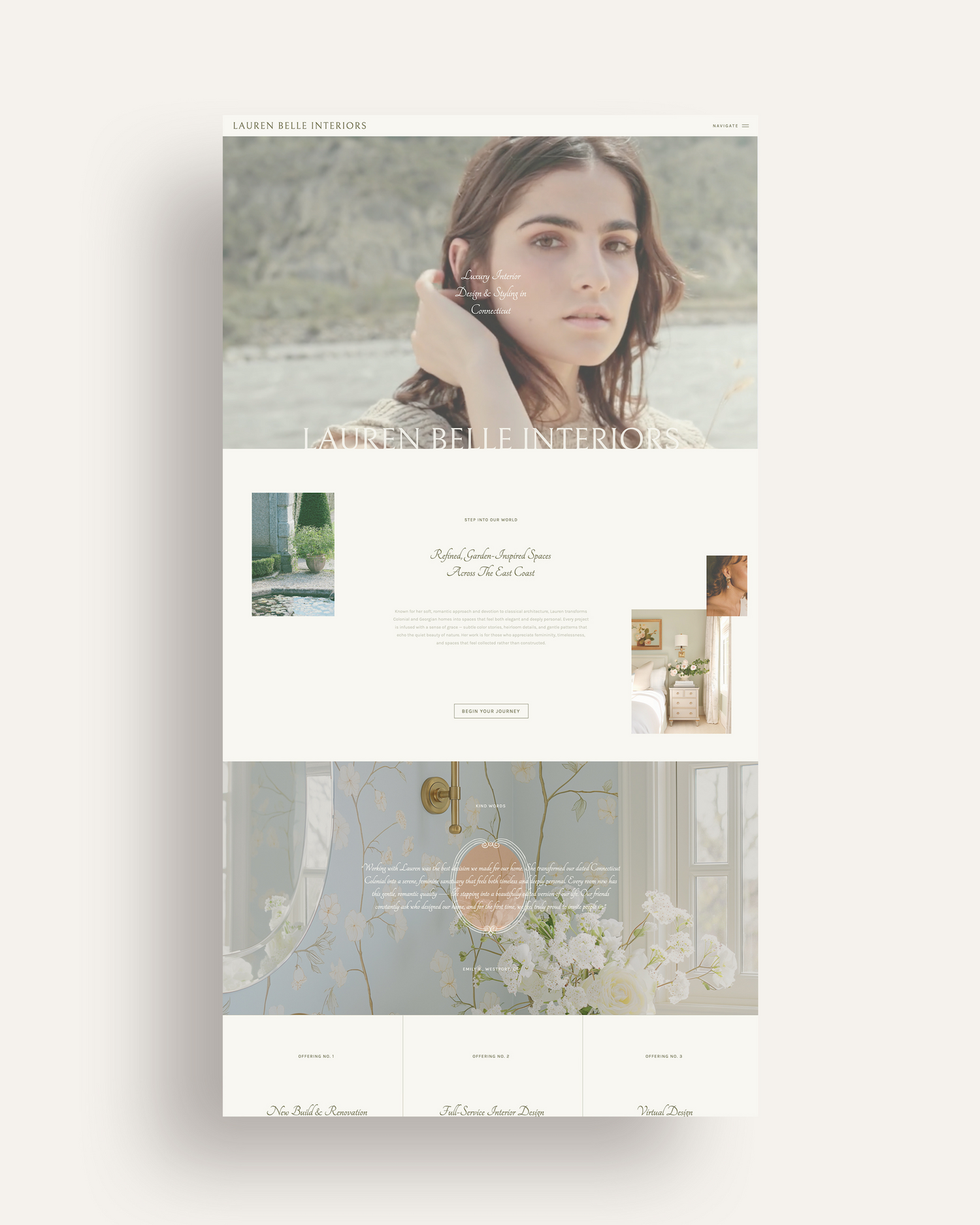 Interior design website template featuring romantic textures