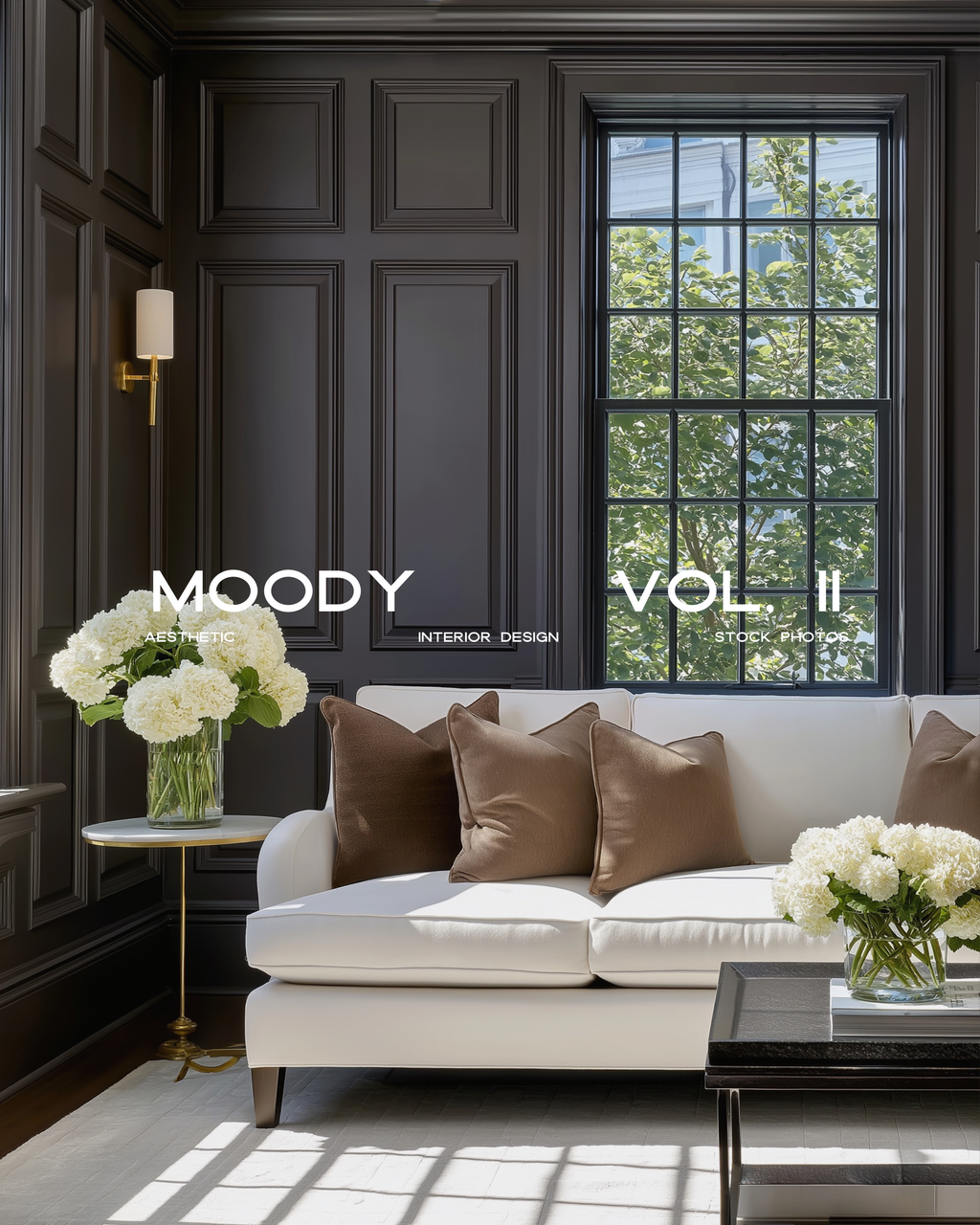 Moody traditional interior with warm wood tones and color-drenched classic details