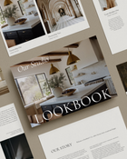 Luxury interior designer PR brand deck Canva template showcasing projects, testimonials, and press and partnership pages.