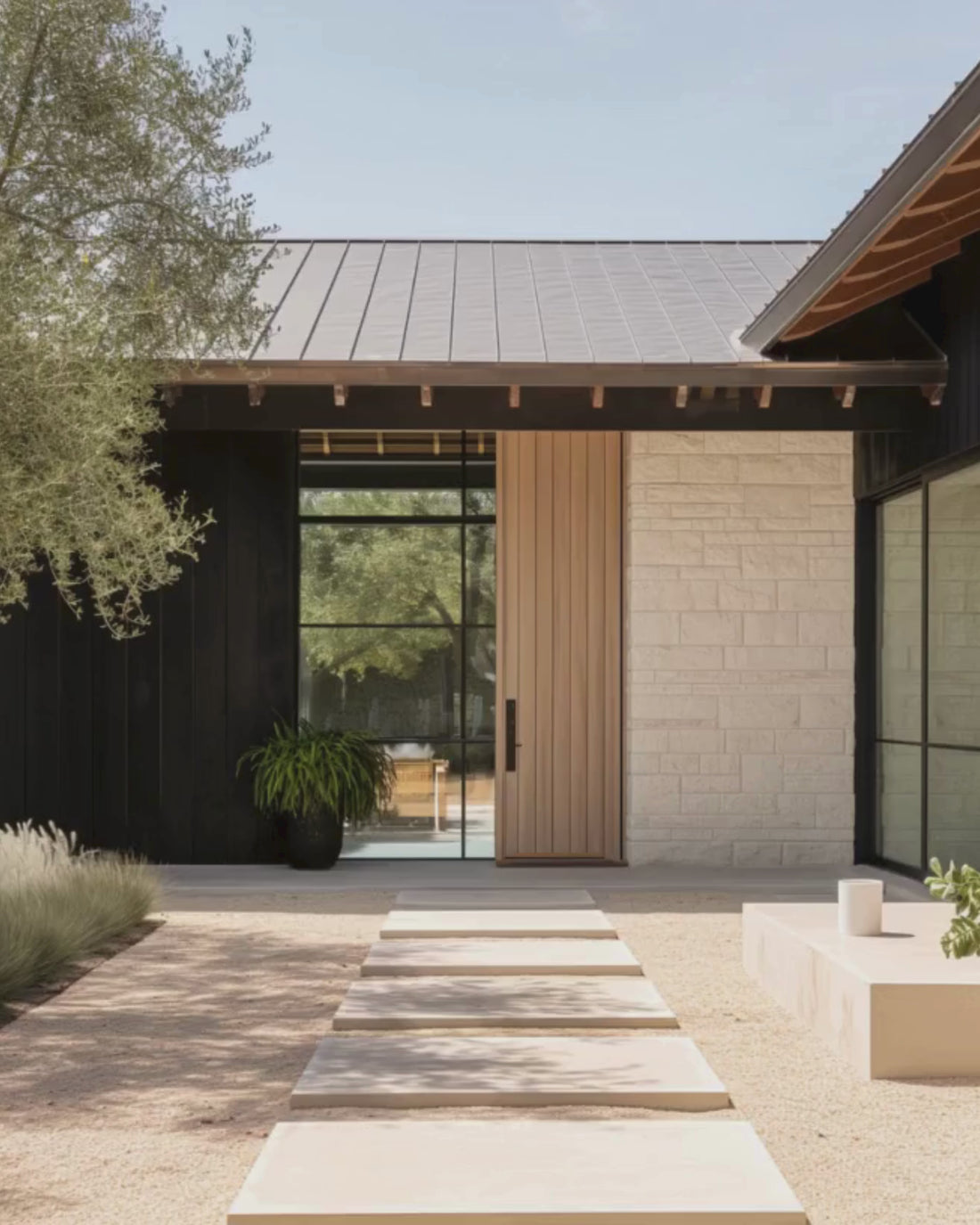 California Modern and Tulum exterior stock image featuring sunlit plaster walls, natural textures, dipping pools, and modern resort-inspired architecture—crafted for interior designers and creative brands.