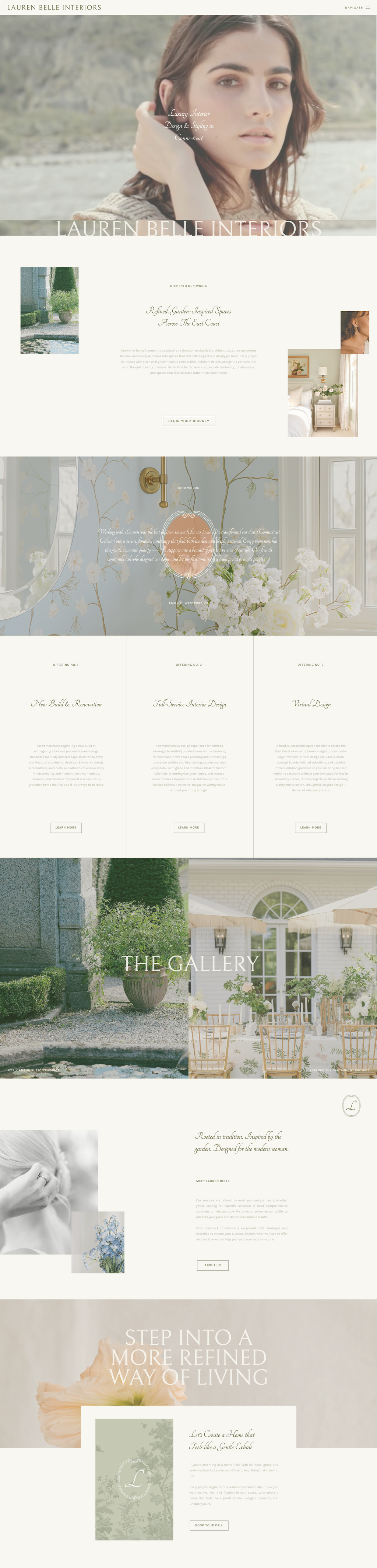 Interior design website template featuring romantic textures